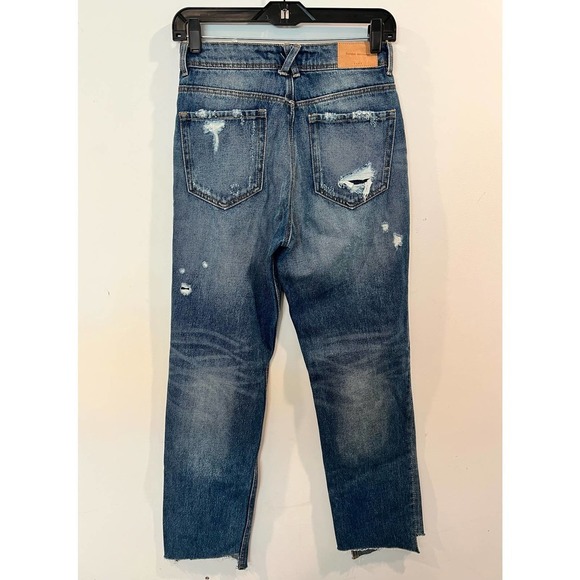 NEW Zara Jeans Womens 2 High Rise Blue Distressed Ripped Denim - Picture 6 of 8